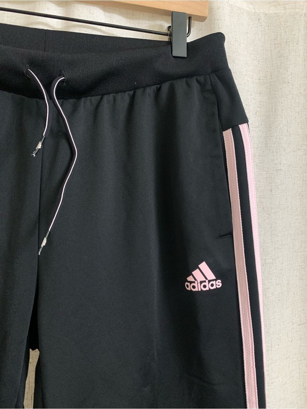 adidas Black Track Pants Light Pink Side Slash Pockets M - Picture 2 of 8